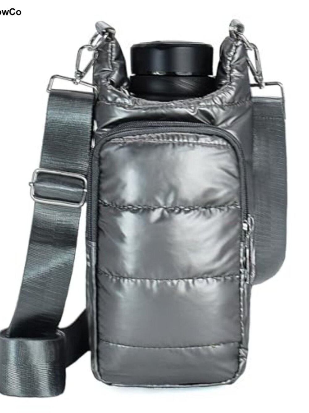 Puffer Water Bottle Holder Quilted Crossbody Bag Adjustable Strap - Picture 1 of 6